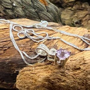 Artisan Sterling Necklace Crystal Zirconia Amethyst Purple Pendant Channel Sett